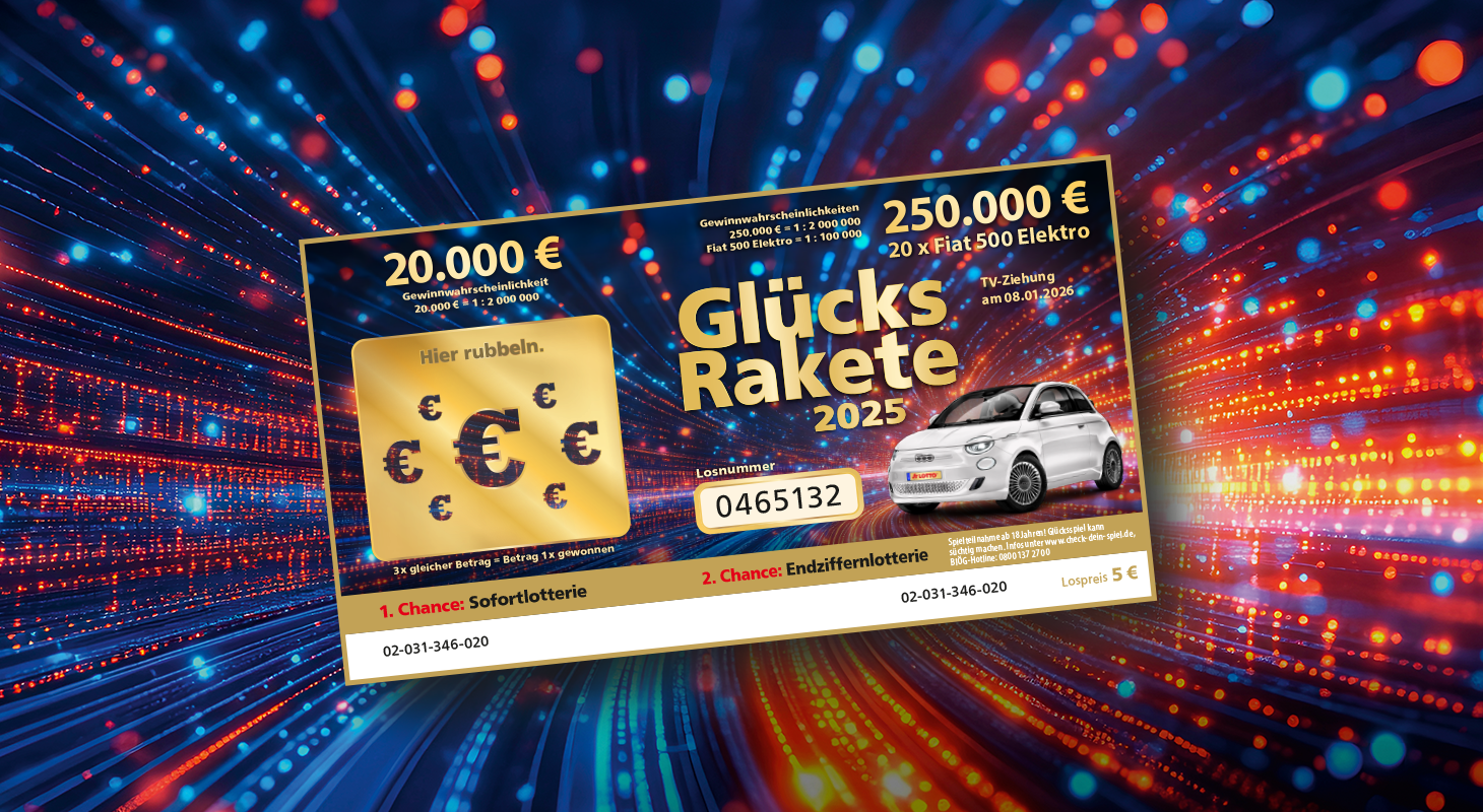 Glücksrakete 2025 Losabbildung mit Rubbel- und Ziehungsbereich